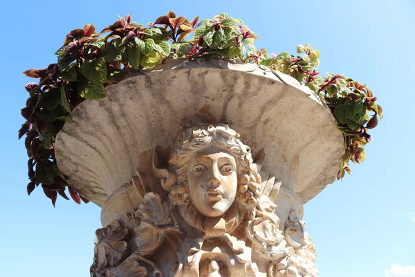 Decorative Stone Flowerpot Park Stone Sculpture Elf Head Imitation Classical — Stock Photo, Image