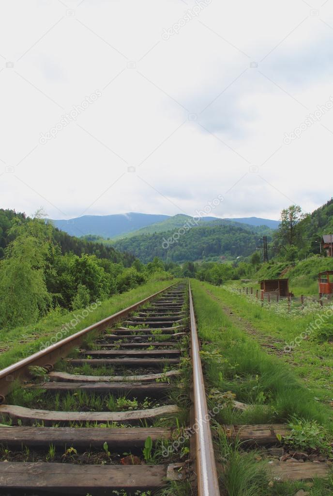 Old rails going far away to the Mountains Landscape