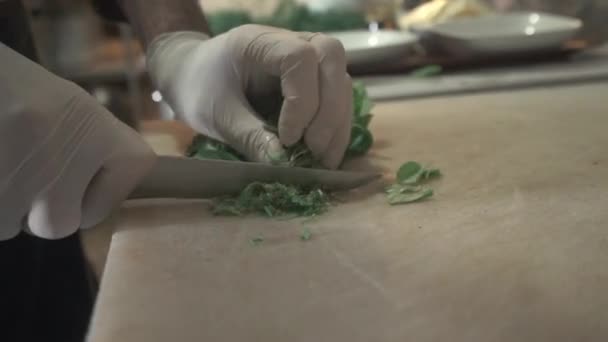 A chef chopping mint. Close-up shot — Stock Video