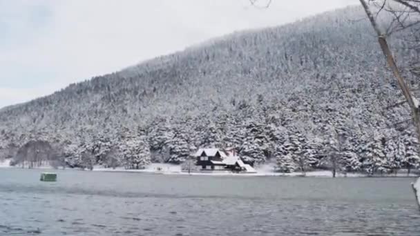 Vista aérea del Parque Natural Golcuk en Bolu, Turquía. Temporada de invierno, Bosques cubiertos de nieve — Vídeos de Stock