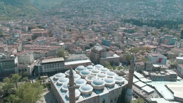 Veduta aerea di Bursa City Paesaggio e Grande Moschea. Filmati 4K in Turchia — Video Stock