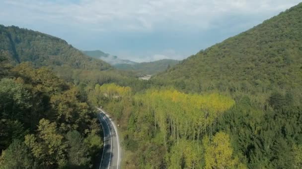 Vista aérea de la carretera de asfalto y el paisaje forestal en Turquía — Vídeo de stock