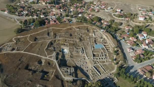 Luchtfoto van Alacahoyuk Archeologische site in Corum. 4K Beelden in Turkije — Stockvideo