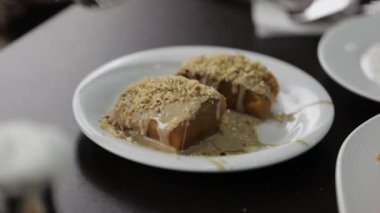 Türk balkabağı tatlısının yakından görüntüsü.