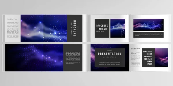 Vector layouts of horizontal presentation templates for landscape design brochure, cover design, flyer, book design, magazine. Digital data visualization, polygonal science dark background. — Stock Vector