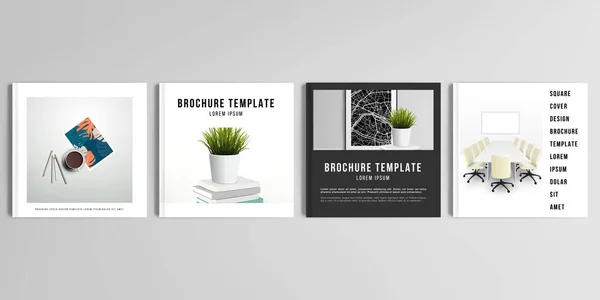 Kare broşür, kapak tasarımı, broşür, broşür, broşür, broşür, kitap tasarımı, dergi, poster için kapak tasarımı gerçekçi vektör düzeni. Yurt içi konsepti, öğrenim ya da serbest çalışma, evden çalışma.