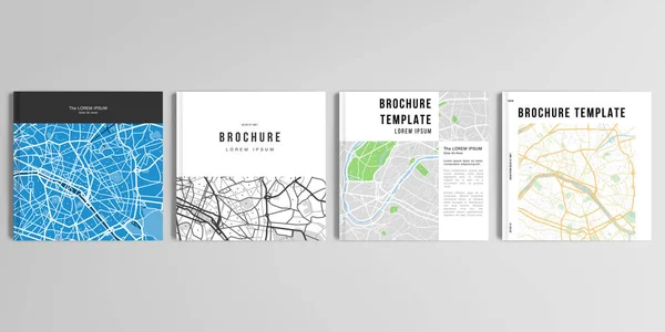 Kare broşür, kapak tasarımı, broşür, broşür, broşür, broşür, kitap tasarımı, dergi, poster için şehir şehir şehir şehir haritası içeren gerçekçi vektör düzenleri.