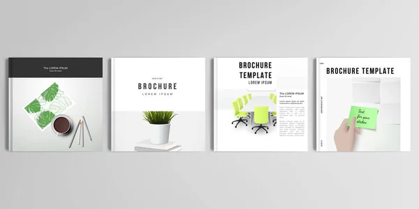 Kare broşür, kapak tasarımı, broşür, broşür, broşür, broşür, kitap tasarımı, dergi, poster için kapak tasarımı gerçekçi vektör düzeni. Yurt içi konsepti, öğrenim ya da serbest çalışma, evden çalışma.