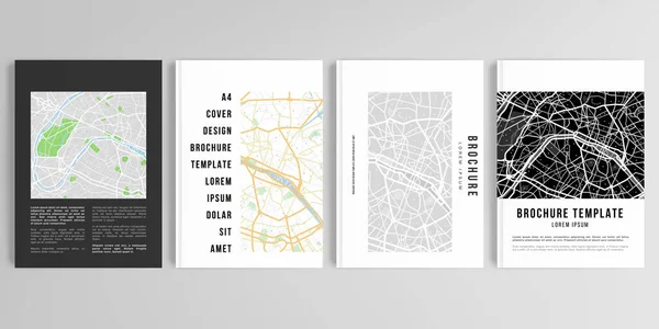 Реалістичні векторні макети обкладинок дизайну макетів у форматі A4 з міською картою Парижа для брошури, дизайну обкладинки, листівки, дизайну книги, журналу, плакату.. — стоковий вектор