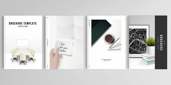 Broşür, kapak tasarımı, el ilanı, kitap tasarımı, dergi, poster için A4 formatında kapak tasarımı modellerinin gerçekçi vektör düzeni. Yurt içi konsepti, öğrenim ya da serbest çalışma, evden çalışma.