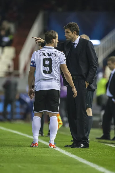 Солдадо и Пеллегрино во время матча Лиги чемпионов УЕФА — стоковое фото