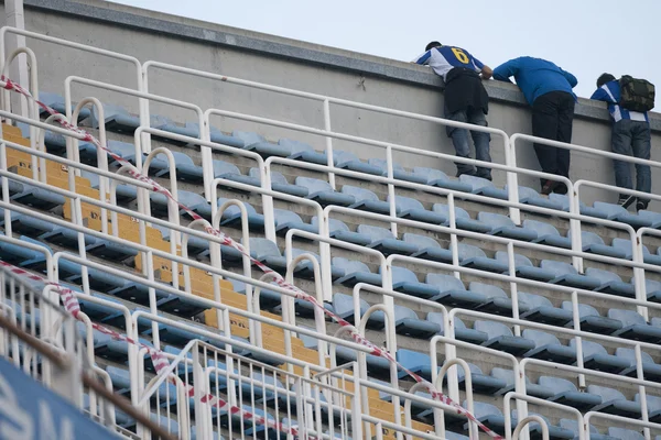 Espanyol destekçileri İspanyol futbol ligi maç sırasında — Stok fotoğraf