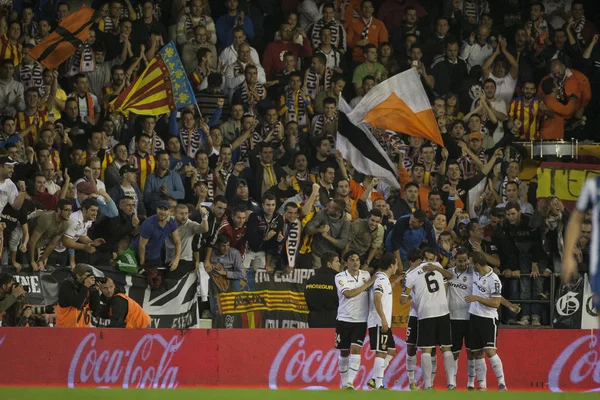 Spelers tijdens Spaanse voetbalcompetitie match — Stockfoto