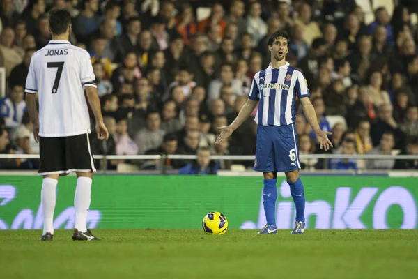 İspanyol futbol ligi maç sırasında oyuncular — Stok fotoğraf