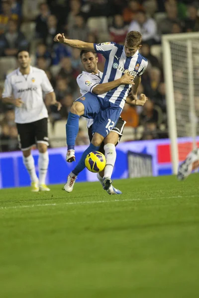 İspanyol futbol ligi maç sırasında oyuncular — Stok fotoğraf