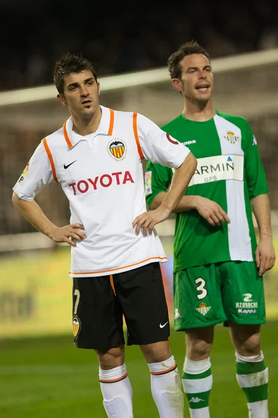 Fernando Vega (r) e David Villa (l) durante o jogo — Fotografia de Stock