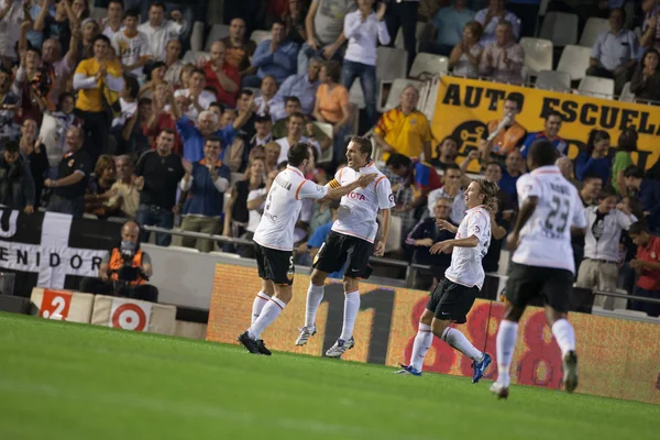 Valencia spelare fira mål — Stockfoto