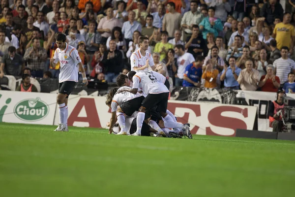 Valencia players celebrate goal — Stock Photo, Image