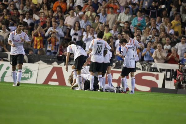 Valencia players celebrate goal — Stock Photo, Image