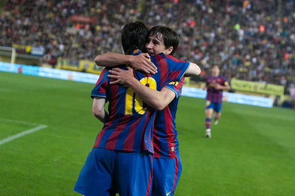 Lionel Andrés Messi och Bojan Krkic firar ett mål — Stockfoto