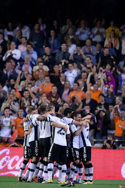 Valencia-Team feiert Tor — Stockfoto