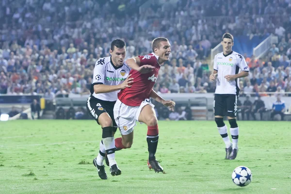 Nemanja Vidic and David Navarro  in action — Stock Photo, Image