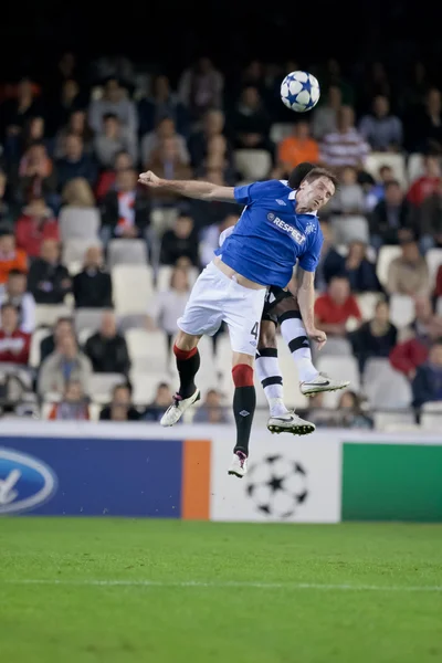 Miguel and Kirk Broadfoot fighting for a ball — Stock Photo, Image