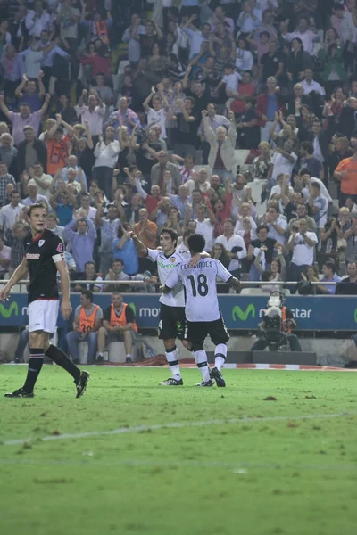 Valencia players celebrate scoring a goal — Stock Photo, Image
