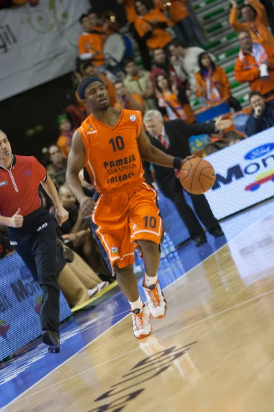 Eurocup gry Valencia Basket przeciwko Sluc Nancy Basket — Zdjęcie stockowe