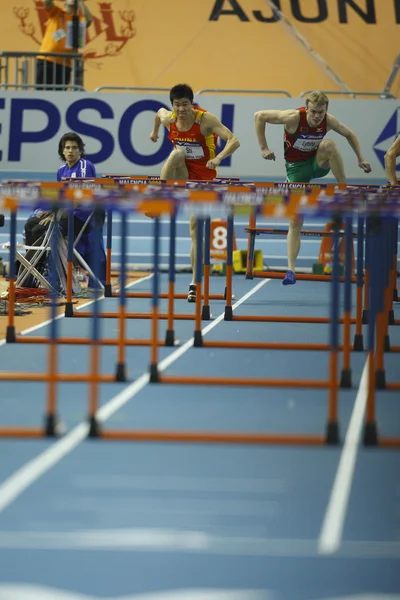 Dongpeng Shi da China compete nos Mens 60 Metres Hurdles Heat — Fotografia de Stock