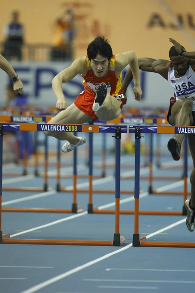 Liu Xiang da China compete nas semifinais dos Mens 60 Metres Hurdles Heat — Fotografia de Stock