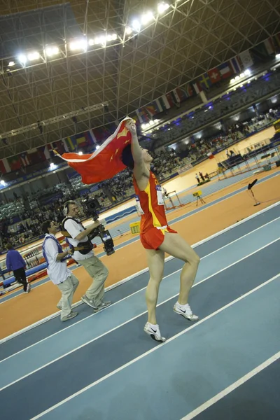 중국의 리 우 Xiang 망 60 미터 허들 예선 결승전에서 경쟁 — 스톡 사진