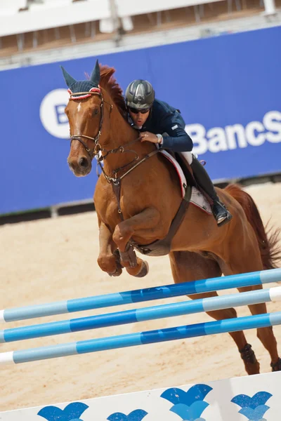 Cavaliere a cavallo durante il Global Champions Tour of Spain — Foto Stock