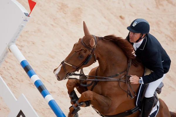 Cavaliere a cavallo durante il Global Champions Tour of Spain — Foto Stock