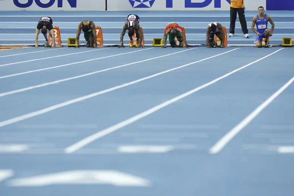 Athletes competes at the men 60 metres — Stock Photo, Image