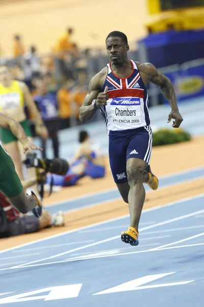 Dwain Chambers competes at the men 60 metres — Stock Photo, Image