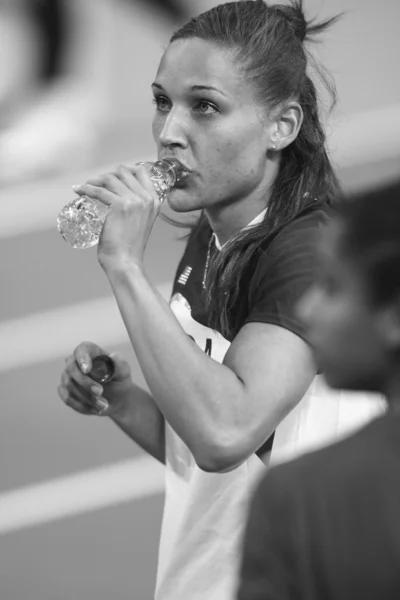 Lori LoLo Jones si prepara alla Finale Womens 60 metri Hurdles — Foto Stock