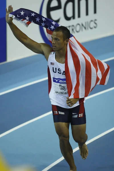 Bryan Clay celebra la medaglia d'oro a Mens Heptathlon — Foto Stock