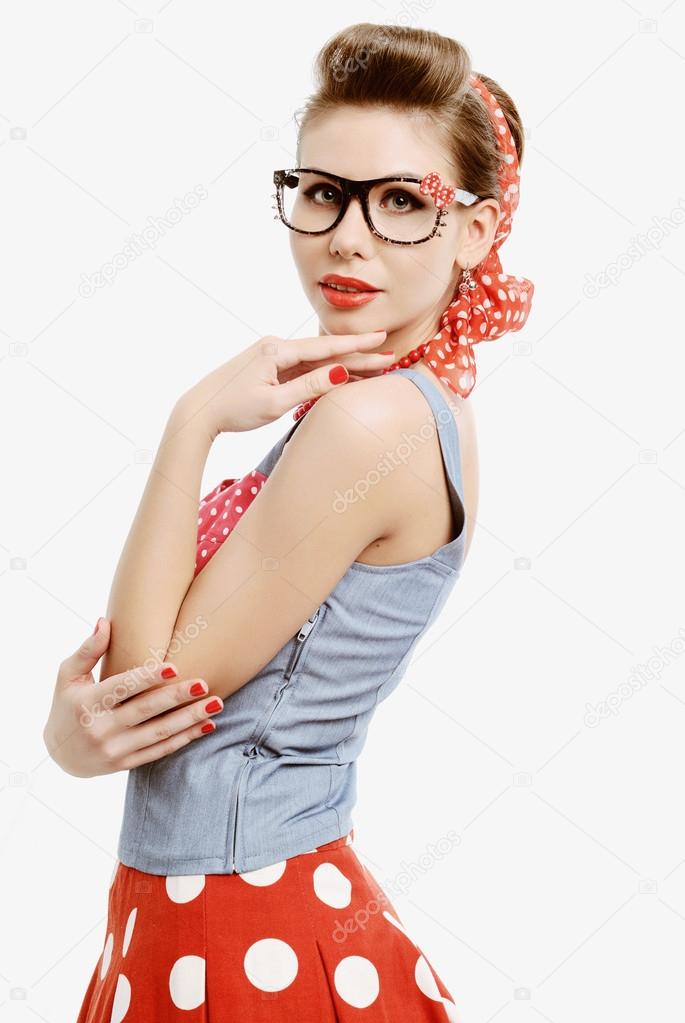 Pin-up young woman in vintage American style