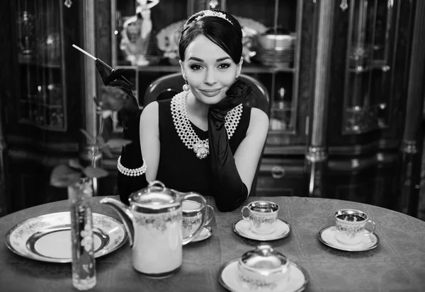 Beautiful girl at the image of Audrey Hepburn — Stock Photo, Image