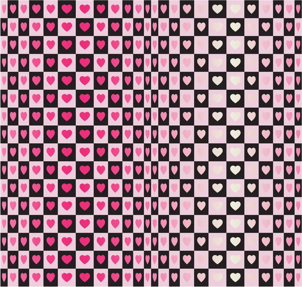 Naadloze raster van harten. Roze zwart naadloze patroon achtergrond. — Stockvector