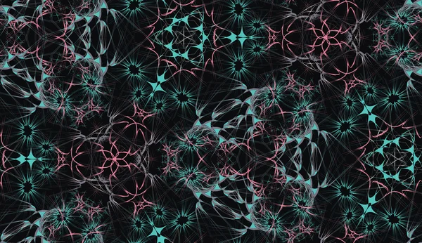 Crochet círculo adorno flores negras y azules patrones sin fisuras, vector