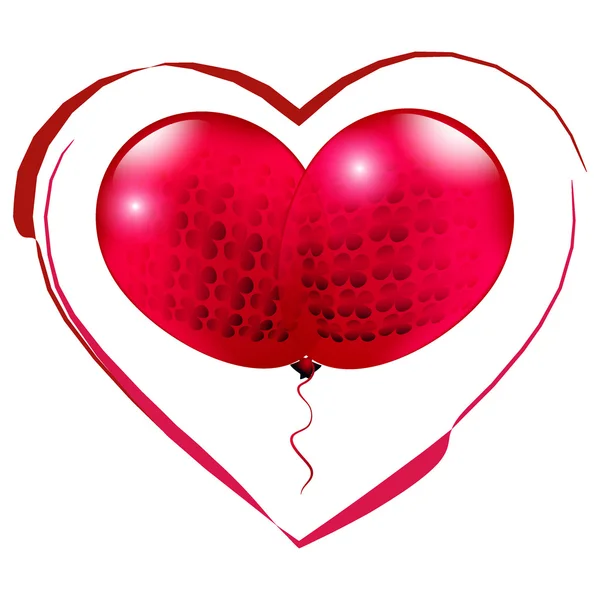 Rött hjärta. Alla hjärtans Hjärtmärket. Två ljusa ballonger isolerad på vit bakgrund. — Stock vektor