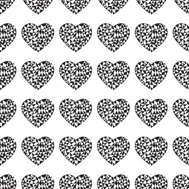 Siyah ve beyaz sorunsuz kalp arka plan deseni.