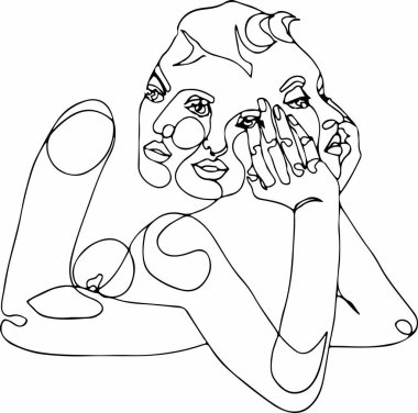 Üç yüzlü, sıkılmış bir kadının vektör çizimi 