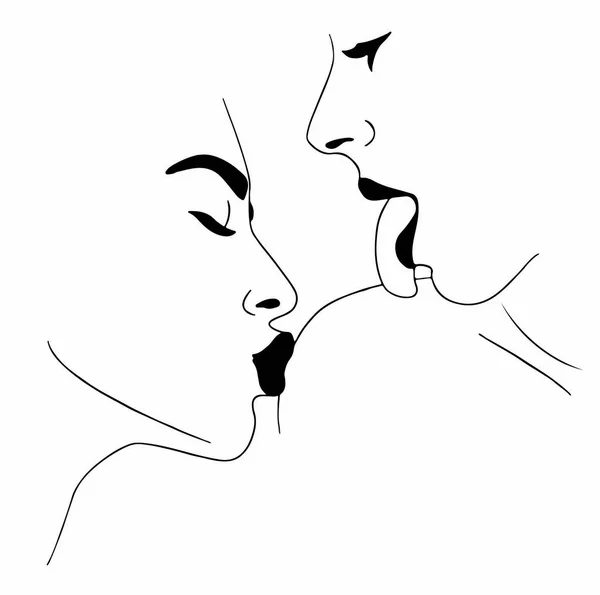 Vector Illustration Sketch Two Lesbians Licking Tits — Stock Vector