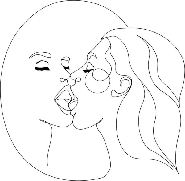 Ilustração Vetorial Uma Mulher Beijando Espelho — Vetor de Stock