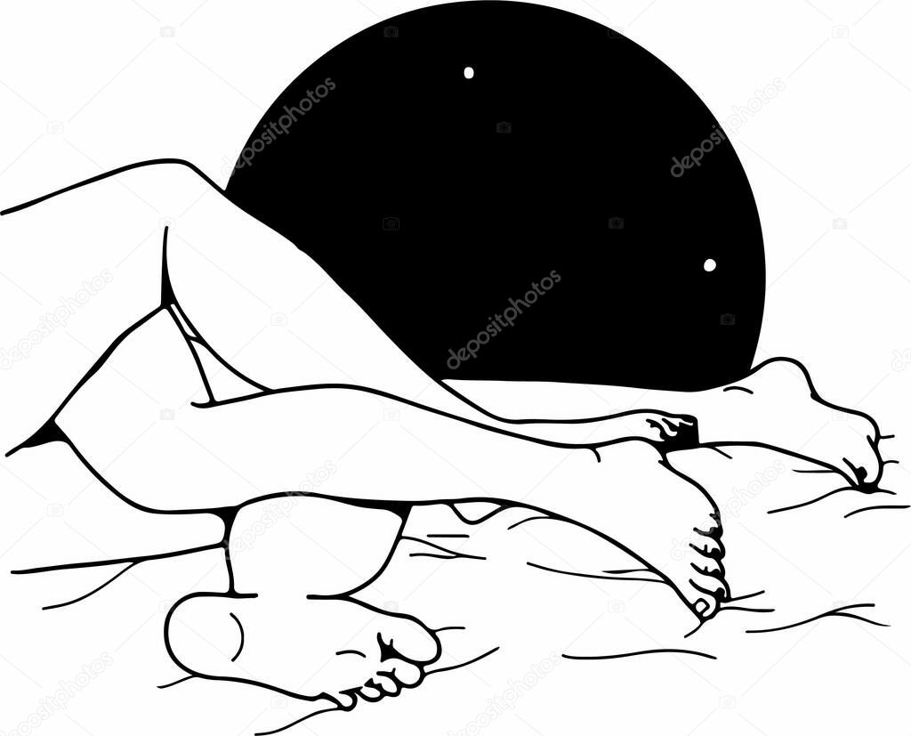 a vector illustration of a woman and man legs sleeping on bed 