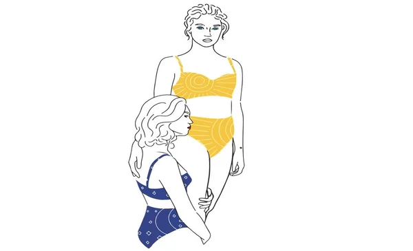 Silhouettes Femmes Sans Visage Maillots Bain Debout Ensemble Illustration Style — Image vectorielle