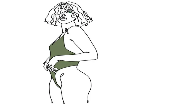 Silhueta Uma Mulher Maiô Verde Ilustração Estilo Esboço — Vetor de Stock